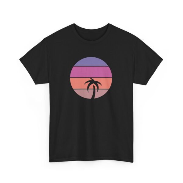 black t shirt with circle sunset and palm trees design simple summer tee trendy graphic beach shirt unisex casual top