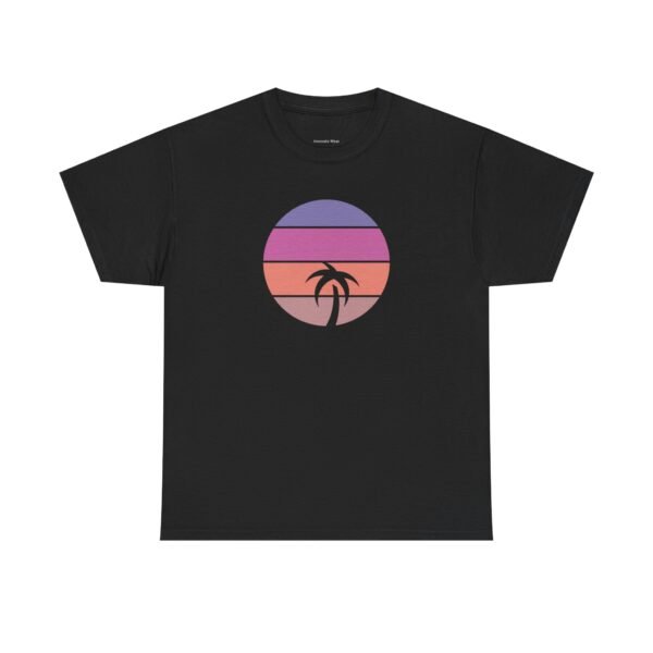black t shirt with circle sunset and palm trees design simple summer tee trendy graphic beach shirt unisex casual top